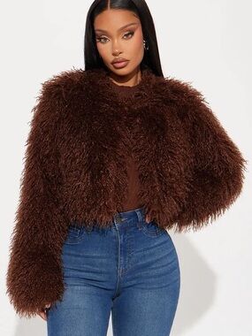 Brown Faux Cropped Coat